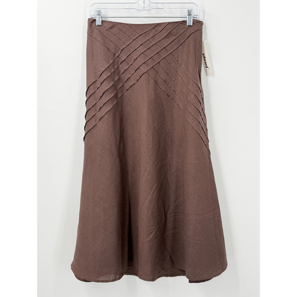 vtg 90s Edward Skirt Womens sz 6 Brown Deadstock cottagecore Linen Pintuck Midi